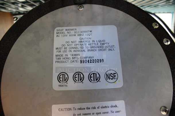 Model SEJ-32000TW Metal Commercial Countertop Soup Kettle Food Warmer w/ Drop In and Lid. 120 Volts, 1 Phase. 13x13x15. Tested and Working! - Image 6 of 6