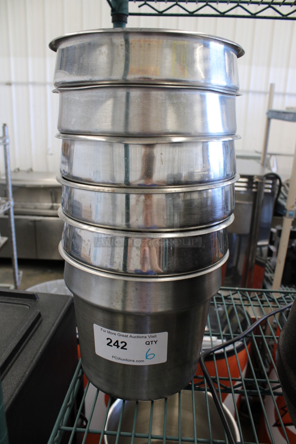 6 Stainless Steel Cylindrical Drop In Bins. 9.5x9.5x8. 6 Times Your Bid!