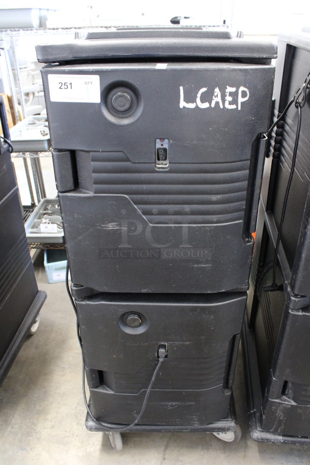 Cambro Black Poly Insulated Double Deck Portable Food Holder on Commercial Casters. 21x28x54