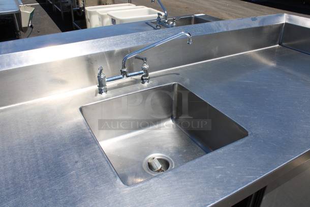Stainless Steel Commercial Counter w/ Sink Basin, Faucet, Handles, Back/Side Splash Guards, 3 Drawers and Undershelf. 96x32x41. Bay 18x18x8 - Image 4 of 6