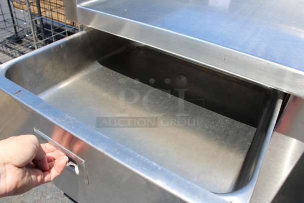 Stainless Steel Commercial Counter w/ Sink Basin, Faucet, Handles, Back/Side Splash Guards, 3 Drawers and Undershelf. 96x32x41. Bay 18x18x8 - Image 5 of 6