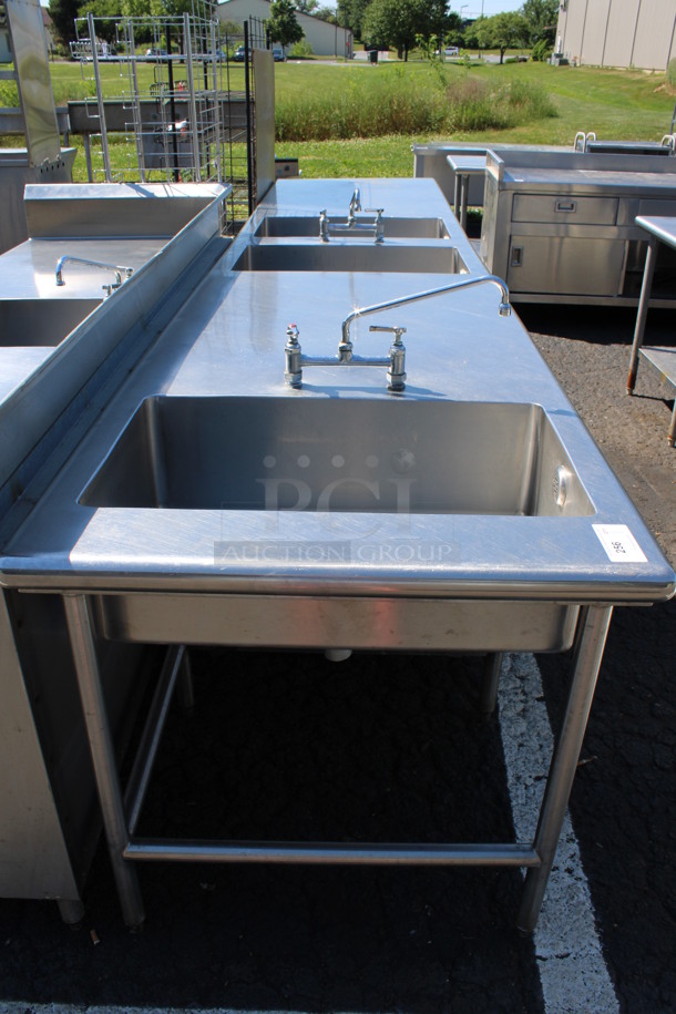 Stainless Steel Commercial Table w/ 3 Sink Bays, 2 Faucets, Handles, 2 Drawers and 2 Under Shelves. 162x36x34.5. Bay 18x30x10 - Image 2 of 7
