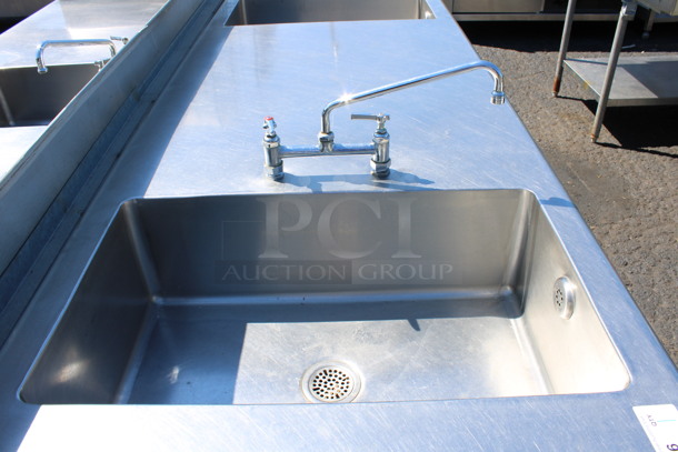 Stainless Steel Commercial Table w/ 3 Sink Bays, 2 Faucets, Handles, 2 Drawers and 2 Under Shelves. 162x36x34.5. Bay 18x30x10 - Image 3 of 7