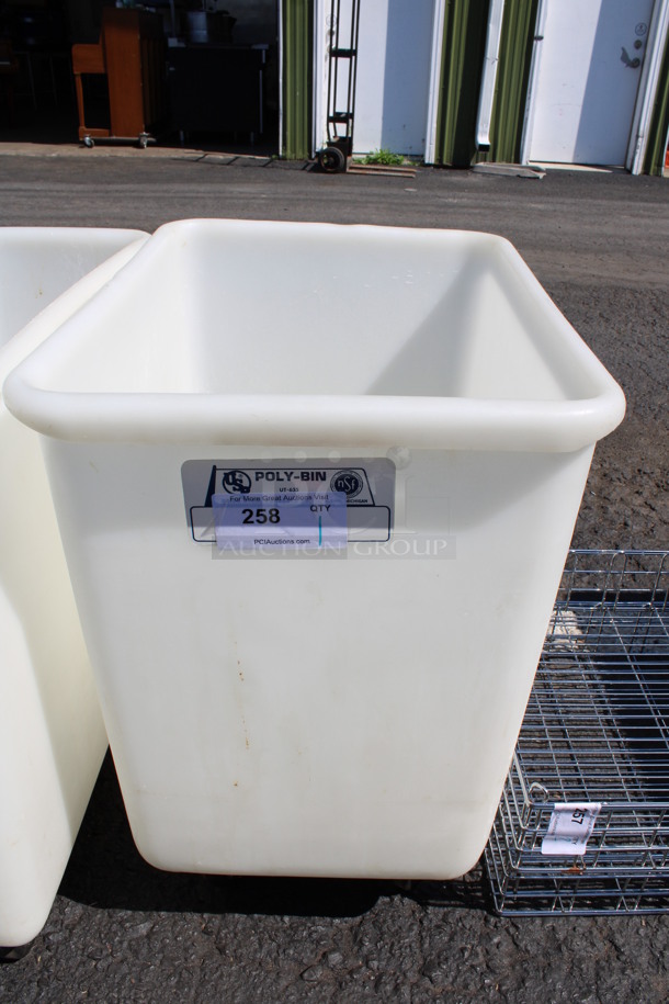 White Poly Ingredient Bin on Commercial Casters. 18.5x25.5x28.5