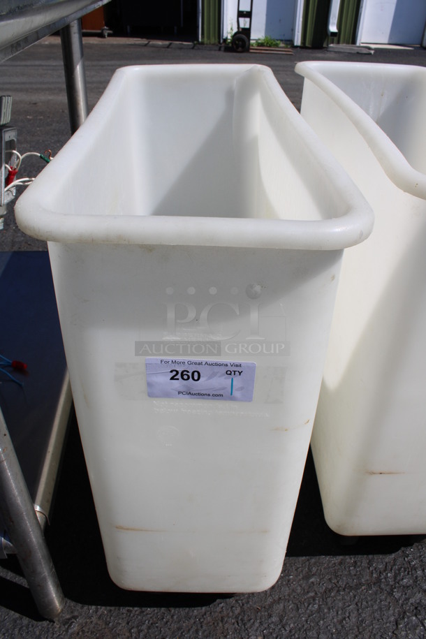 White Poly Ingredient Bin on Commercial Casters. 11.5x29.5x27.5