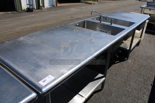 Stainless Steel Commercial Counter w/ 2 Sink Basins, Faucet, Handles, 2 Drawers and Undershelf. 138x36x34. Bay 18x30x10 - Image 2 of 7