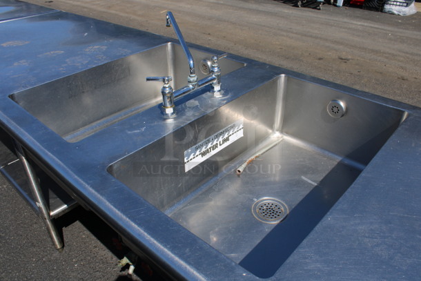 Stainless Steel Commercial Counter w/ 2 Sink Basins, Faucet, Handles, 2 Drawers and Undershelf. 138x36x34. Bay 18x30x10 - Image 4 of 7
