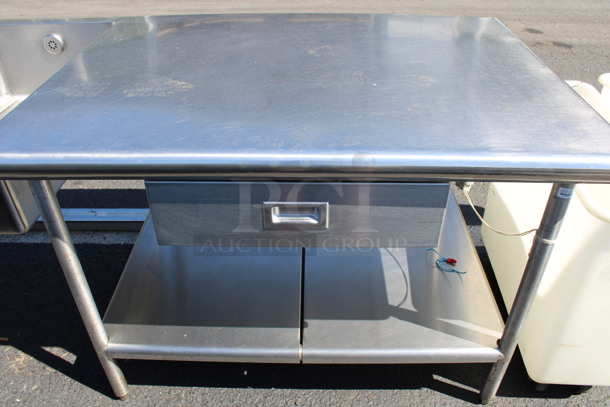 Stainless Steel Commercial Counter w/ 2 Sink Basins, Faucet, Handles, 2 Drawers and Undershelf. 138x36x34. Bay 18x30x10 - Image 6 of 7