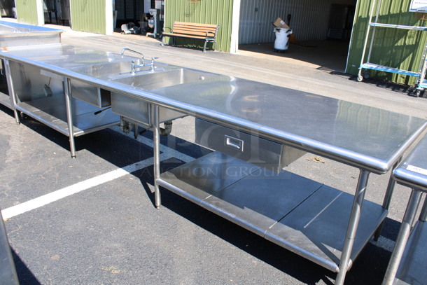Stainless Steel Commercial Counter w/ 2 Sink Basins, Faucet, Handles, 2 Drawers and Undershelf. 162x36x34. Bay 18x30x10 - Image 2 of 5