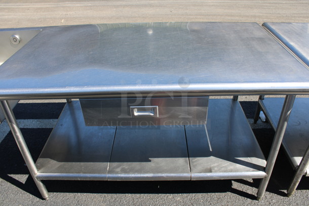 Stainless Steel Commercial Counter w/ 2 Sink Basins, Faucet, Handles, 2 Drawers and Undershelf. 162x36x34. Bay 18x30x10 - Image 3 of 5