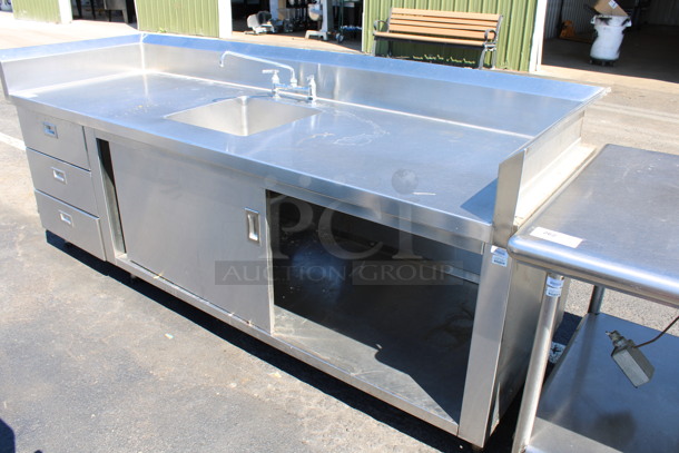 Stainless Steel Commercial Table w/ Sink Bay, Faucet, Handles, Back/Side Splash Guards, 3 Drawers and Under Shelf. 96x32x41. Bay 18x18x8 - Image 2 of 6