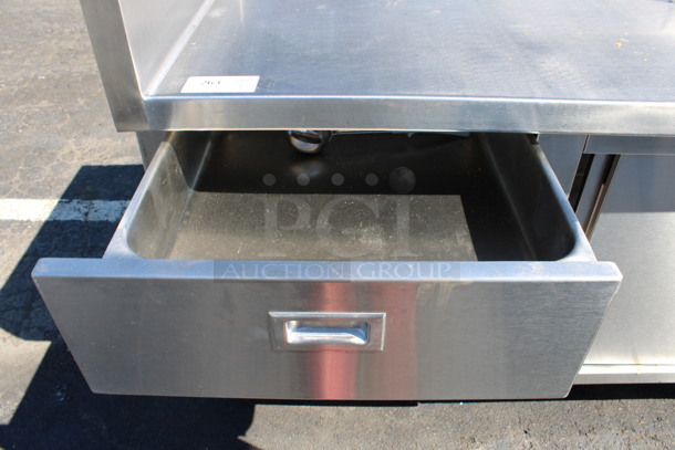 Stainless Steel Commercial Table w/ Sink Bay, Faucet, Handles, Back/Side Splash Guards, 3 Drawers and Under Shelf. 96x32x41. Bay 18x18x8 - Image 5 of 6