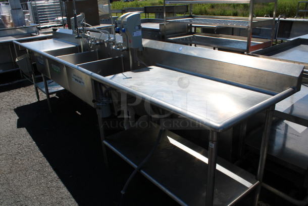 Stainless Steel Commercial 3 Bay Sink w/ Dual Drainboards, Faucets, Handles and Spray Nozzle Attachment. 169x30x42. Bays 24x26x10 - Image 5 of 8