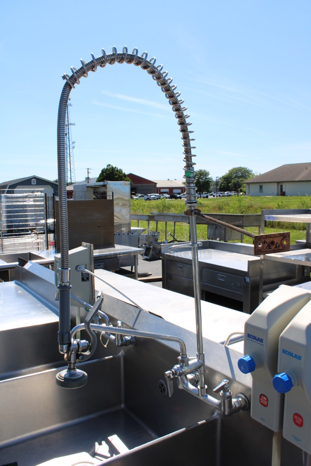 Stainless Steel Commercial 3 Bay Sink w/ Dual Drainboards, Faucets, Handles and Spray Nozzle Attachment. 169x30x42. Bays 24x26x10 - Image 6 of 8