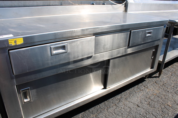 Stainless Steel Commercial Counter w/ 2 Drawers, 2 Doors, Undershelf and Back Splash. 72x30x38 - Image 4 of 6
