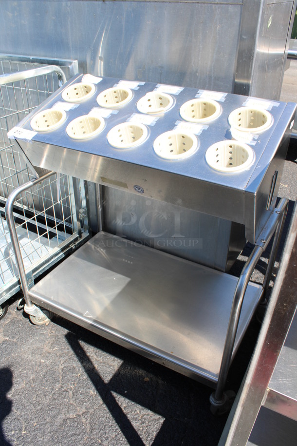 Stainless Steel Commercial Silverware Rack w/ 10 Drop Ins and Under Shelf on Commercial Casters. 32x22x38 - Image 2 of 6