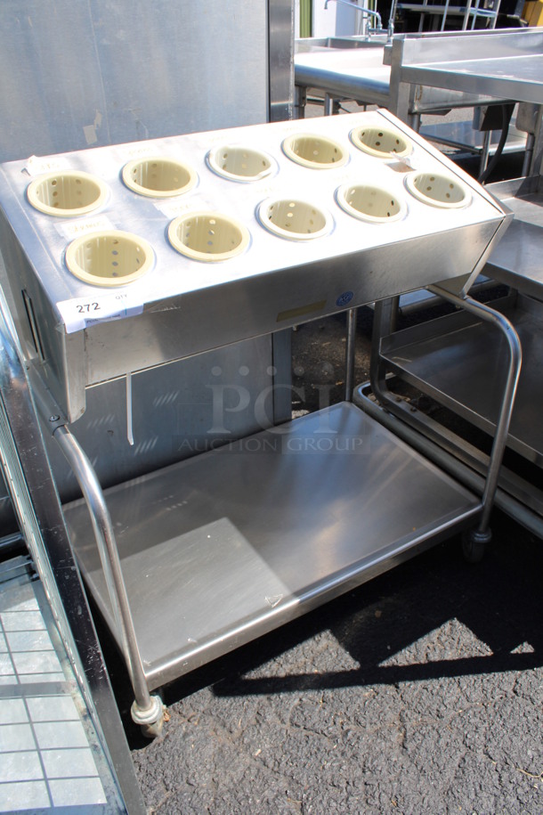 Stainless Steel Commercial Silverware Rack w/ 10 Drop Ins and Under Shelf on Commercial Casters. 32x22x38 - Image 3 of 6