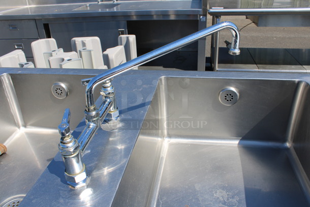 Stainless Steel Commercial Counter w/ 2 Sink Basins, Faucet, Handles, 2 Drawers and Undershelf. 180x36x34. Bay 18x30x10 - Image 4 of 7