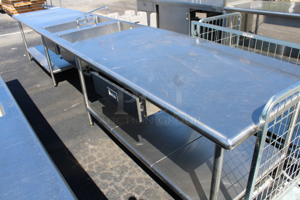 Stainless Steel Commercial Counter w/ 2 Sink Basins, Faucet, Handles, 2 Drawers and Undershelf. 180x36x34. Bay 18x30x10 - Image 5 of 7