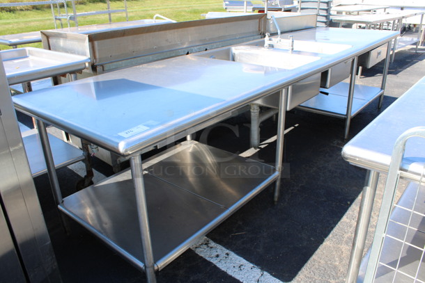 Stainless Steel Commercial Counter w/ 2 Sink Basins, Faucet, Handles, 2 Drawers and Undershelf. 138x36x34. Bay 18x30x10 - Image 1 of 6