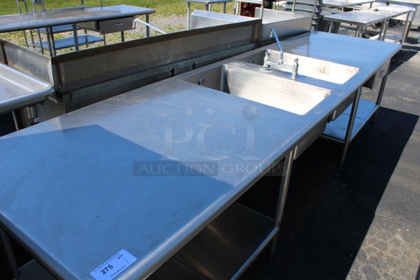 Stainless Steel Commercial Counter w/ 2 Sink Basins, Faucet, Handles, 2 Drawers and Undershelf. 138x36x34. Bay 18x30x10 - Image 2 of 6