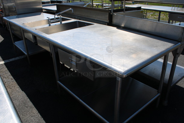 Stainless Steel Commercial Counter w/ 2 Sink Basins, Faucet, Handles, 2 Drawers and Undershelf. 138x36x34. Bay 18x30x10 - Image 4 of 6