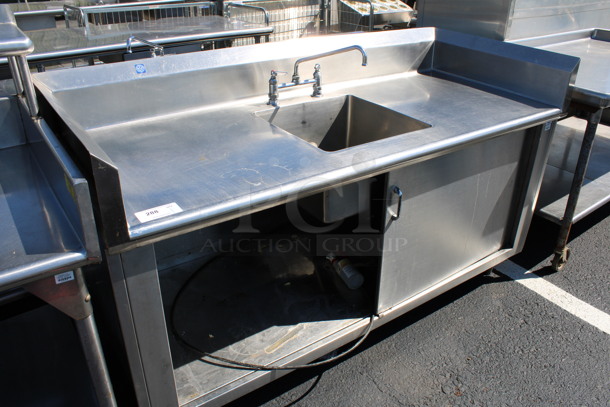 Stainless Steel Commercial Table w/ Sink Bay, Faucet, Handles, Back Splash, Side Splash Guards, 2 Doors and Under Shelf. 72x30x42. Bay 18x18x10 - Image 2 of 6