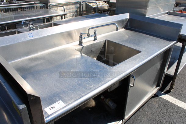 Stainless Steel Commercial Table w/ Sink Bay, Faucet, Handles, Back Splash, Side Splash Guards, 2 Doors and Under Shelf. 72x30x42. Bay 18x18x10 - Image 3 of 6