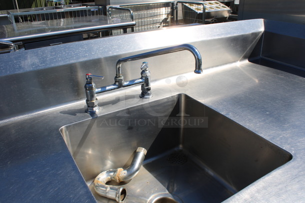 Stainless Steel Commercial Table w/ Sink Bay, Faucet, Handles, Back Splash, Side Splash Guards, 2 Doors and Under Shelf. 72x30x42. Bay 18x18x10 - Image 4 of 6