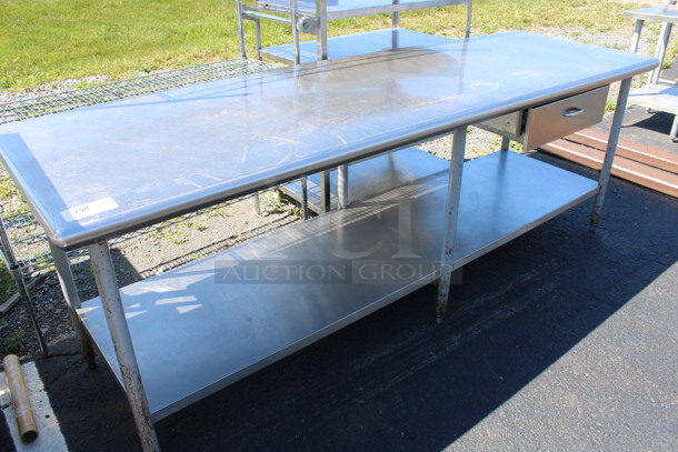 Stainless Steel Commercial Table w/ Drawer and Under Shelf. 96x30x34.5