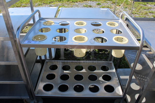 Stainless Steel Commercial 2 Tier Silverware Dolly w/ 6 Drop Ins on Commercial Casters. 40x24x42 - Image 1 of 5