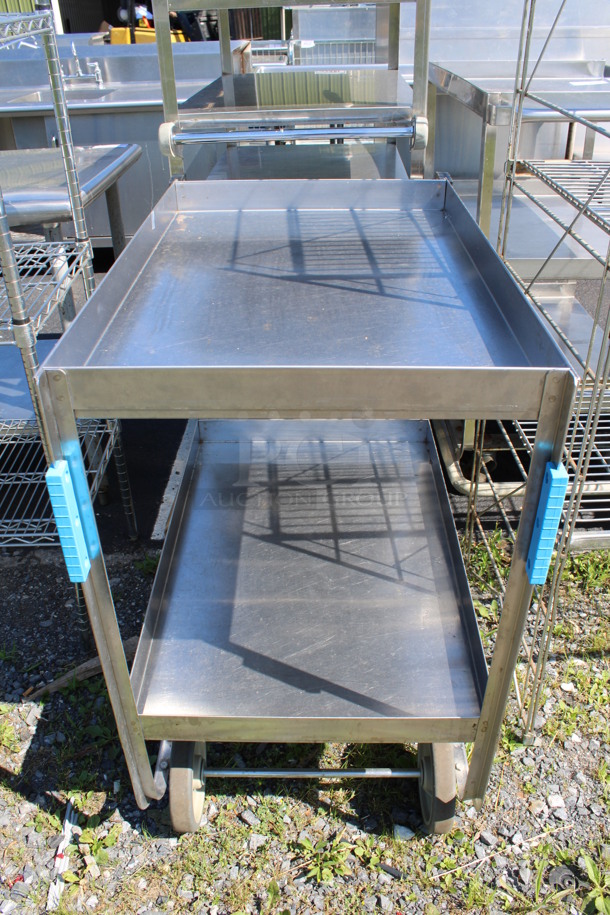 Stainless Steel Commercial 2 Tier Cart on Commercial Casters. 21x38x38
