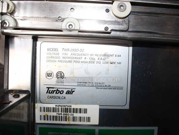 TurboAir 2 Drawer Make Table on commercial casters Model# TWR-28SD-D2, 115V 60Hz 6.6amp - Image 6 of 6