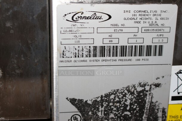 Cornelius Soda machine w/carbonator model ED150 115v 60Hz single phase 1.3amp - Image 8 of 9