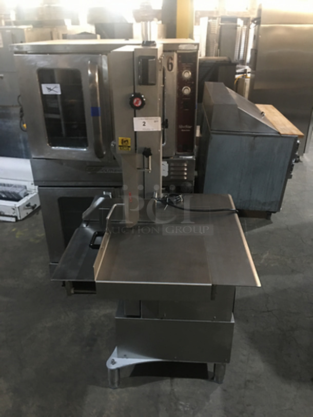 Late Model! Avantco Commercial Floor Style Meat Band Saw! All Stainless Steel! On Legs! Model  EMBS94SS Serial 2101150035! 220/240V 3 Phase! 
