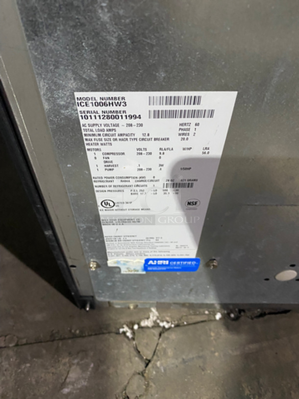 Ice-O-Matic Commercial 1000 LBS Ice Making Machine Head! All Stainless Steel Body! Model ICE1006HW3 Serial 10111280011994! 208/230V 1Phase! - Image 5 of 5