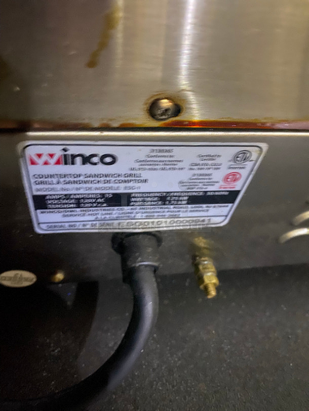 Winco Commercial Countertop Flat Top Panini Press! All Stainless Steel! Model ESG1 Serial ESG01010000941! 120V! - Image 7 of 7