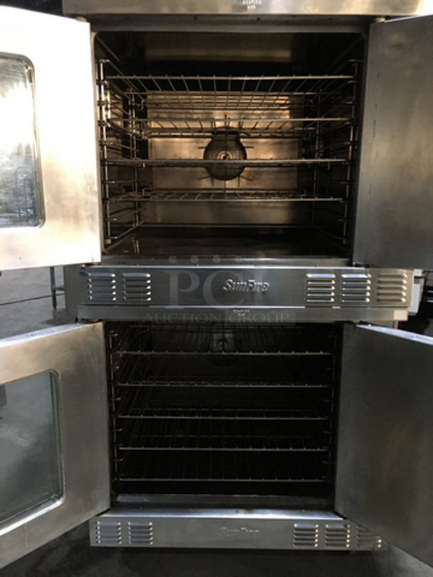 GREAT! Sunfire Double Stacked Natural Gas Powered Convection Ovens! All S.S! With One View Through Door & One Solid Door! Model SCOGS10S Serial 1209230000723! On Commercial Casters! 2 X Your Bid! Makes One Unit! - Image 5 of 9
