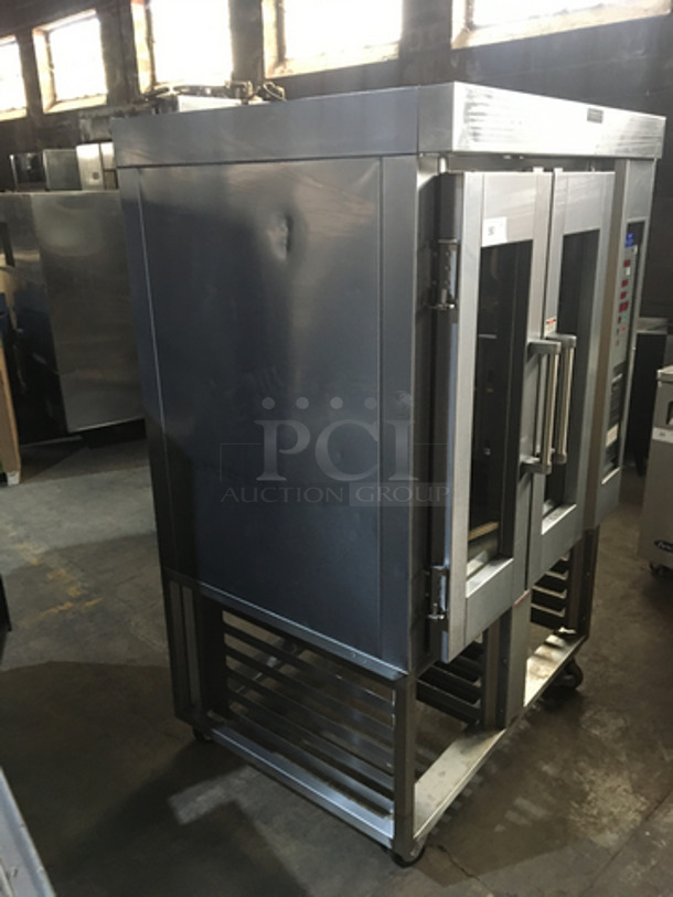 Sweet! Baxter Commercial Natural Gas Powered Mini Rack Rotating Convection Oven! With Full Size Sheet Pan Rack Holder Underneath! All Stainless Steel! With View Through Doors! On Commercial Casters! - Image 2 of 9