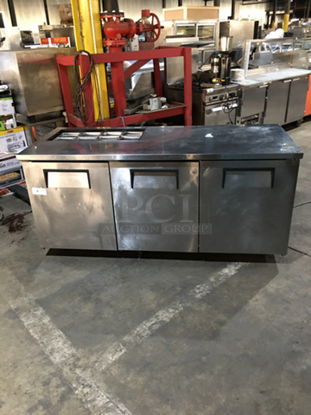 True Commercial Refrigerated Sandwich Prep Table! With Right Side Prep Area! With 3 Doors Underneath Storage Space! Model TSSU7208 Serial 7296097! 115V 1Phase!