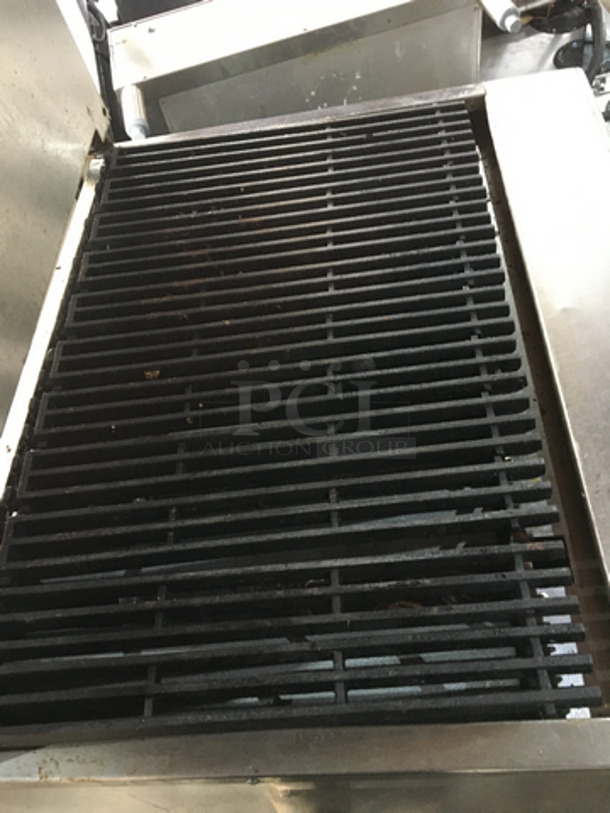 All Stainless Steel Natural Gas Powered Char Broiler Grill! With Oven Underneath! With Backsplash & Overhead Salamander Shelf! On Legs! - Image 5 of 11