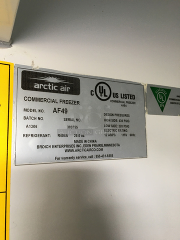 Artic Air Commercial 2 Door Reach In Freezer! With Poly Coated Racks! All Stainless Steel! Model AF49 Serial 380755! 115V 1Phase! On Commercial Casters! - Image 8 of 11