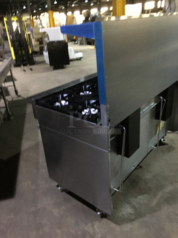 BEAUTIFUL! Sunfire Commercial Natural Gas Powered 6 Burner Stove! With Left Side Flat Griddle! With 2 Full Size Ovens Underneath! With Backsplash & Overhead Salamander Shelf! All Stainless Steel! On Casters! - Image 4 of 10