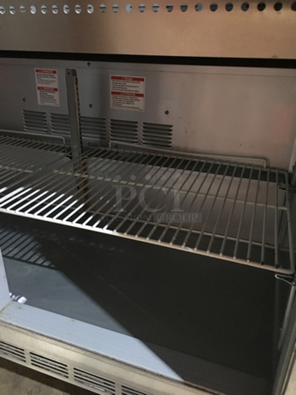Beverage Air Commercial Refrigerated Sandwich Prep Table! With 2 Door Underneath Storage Space! With Commercial Cutting Board! All Stainless Steel! Model SPE48HC08 Serial 12900631! 115V 1Phase! On Casters! - Image 6 of 11