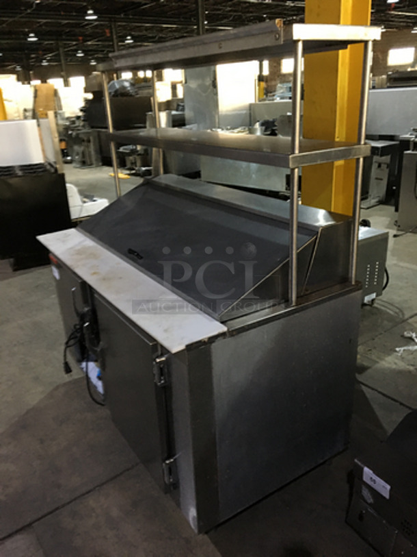 Universal Coolers Commercial Refrigerated Sandwich Prep Table! With 2 Door Underneath Storage Space! With Commercial Cutting Board! With Overhead Serving Shelf! All Stainless Steel!  - Image 2 of 10