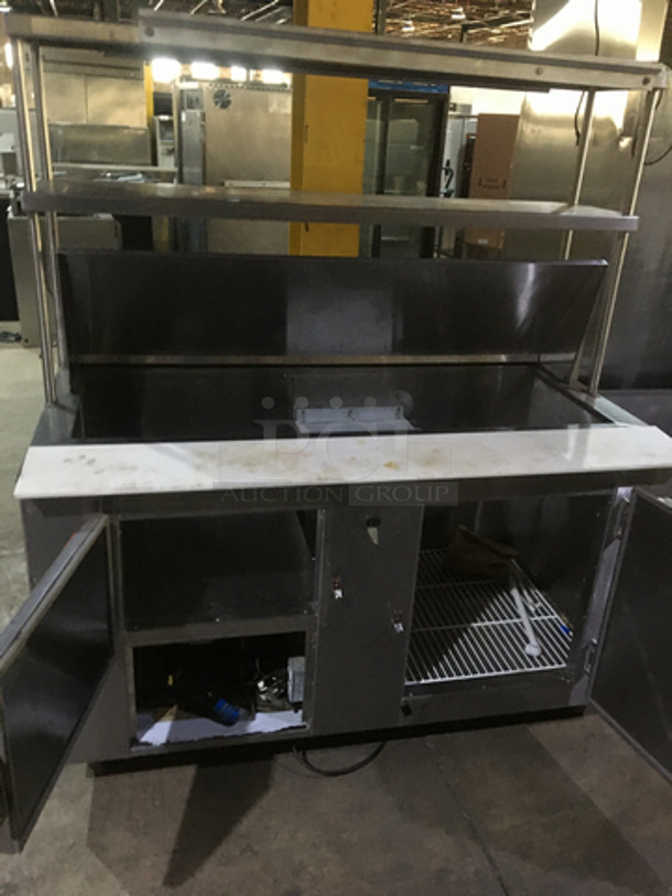 Universal Coolers Commercial Refrigerated Sandwich Prep Table! With 2 Door Underneath Storage Space! With Commercial Cutting Board! With Overhead Serving Shelf! All Stainless Steel!  - Image 5 of 10