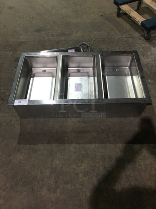 Wells Commercial 3 Well Drop In Steam Table! All Stainless Steel! Model MOD300TD Serial M3TD0917A0018! 208/240V!