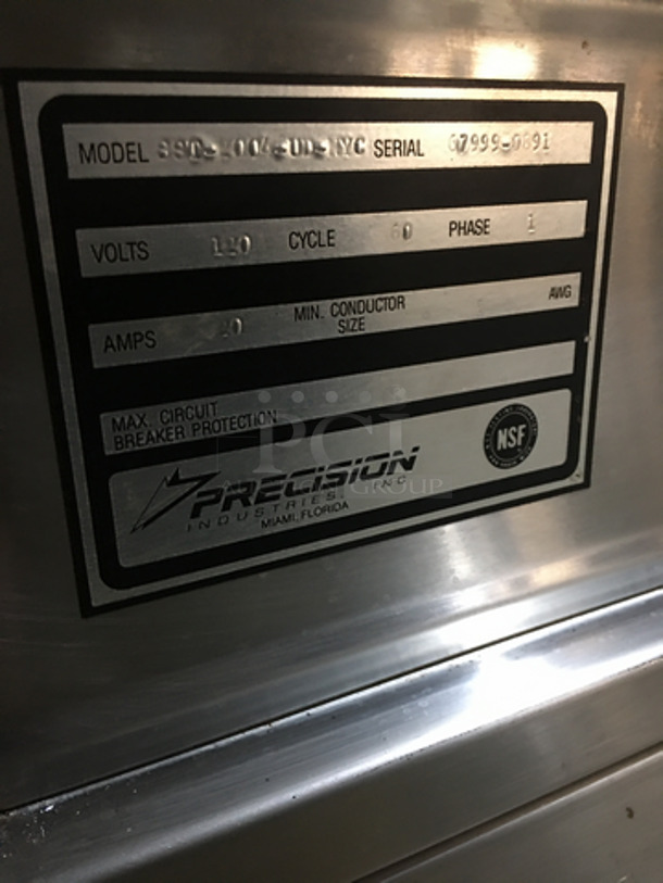 Precision Commercial 4 Well Steam Table! With Underneath Storage Space! With Sneeze Guard! All Stainless Steel Body! Model SST2004UDNYC Serial 679990891! 120V 1Phase! On Commercial Casters! - Image 8 of 9