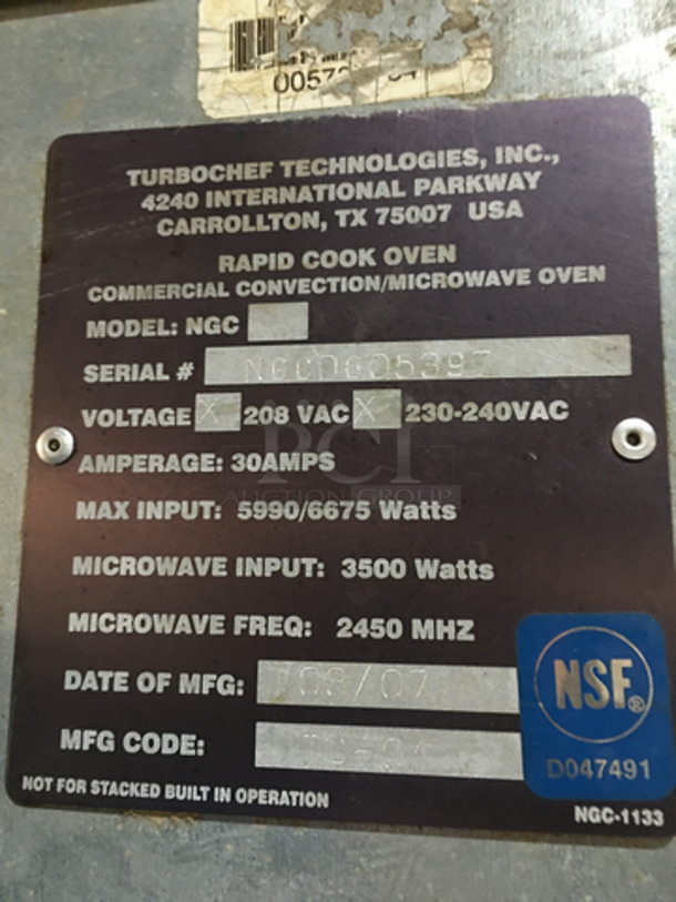 Turbo Chef Commercial Double Deck Rapid Cook Oven! One 2007 & One 2009! On Equipment Stand! All Stainless Steel! Model NGC Serial NGCD627540! 208/230/240V! On Casters! 2 X Your Bid! - Image 11 of 12