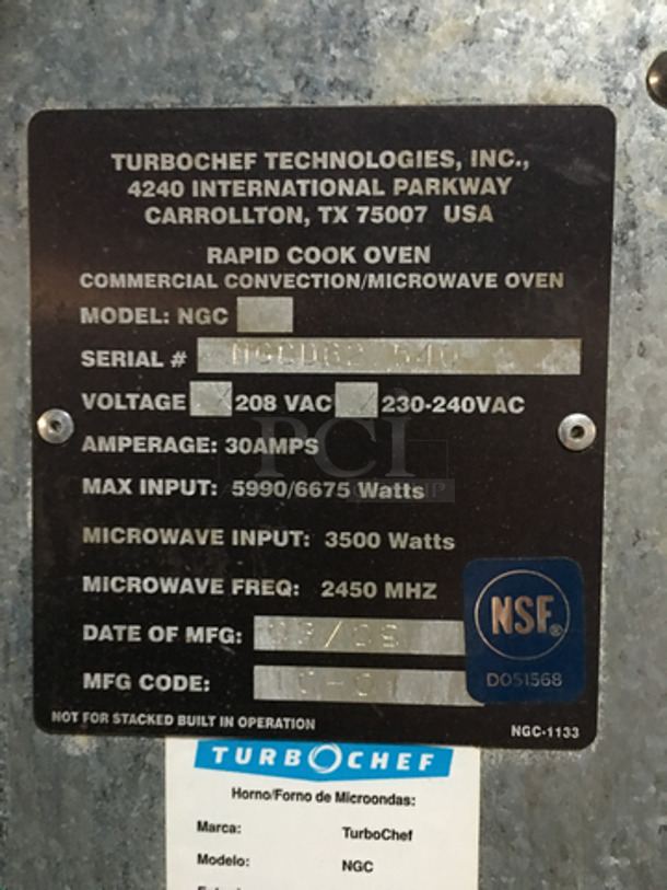 Turbo Chef Commercial Double Deck Rapid Cook Oven! One 2007 & One 2009! On Equipment Stand! All Stainless Steel! Model NGC Serial NGCD627540! 208/230/240V! On Casters! 2 X Your Bid! - Image 12 of 12